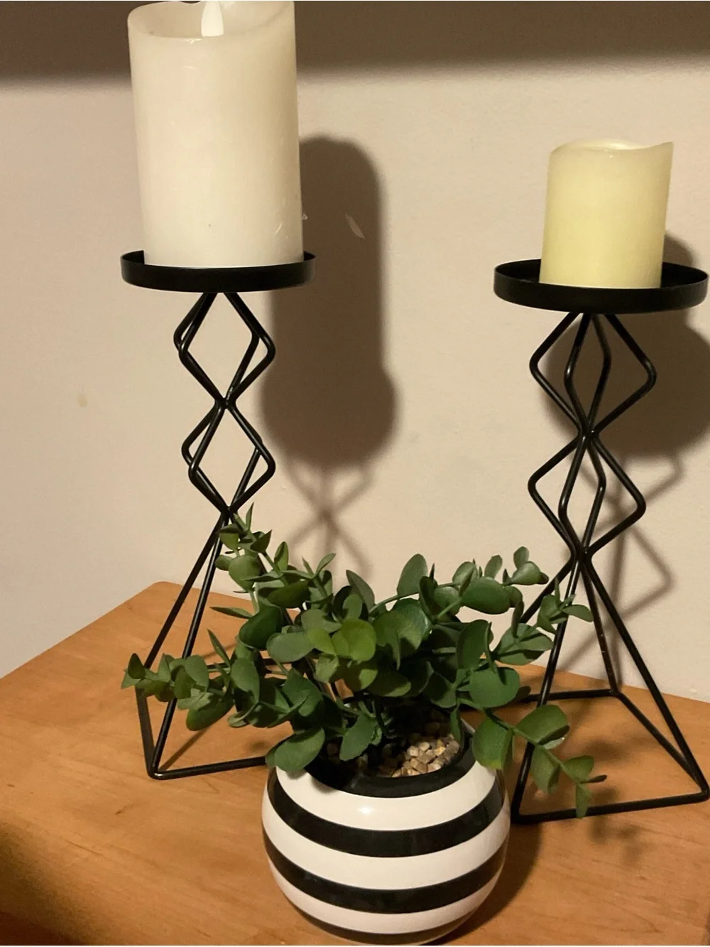 Black Metal Geometric Candle Holders - Set of 2 with matching plant
